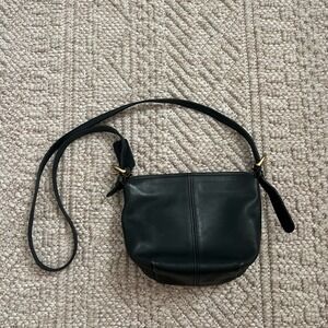 Coach Vintage Black Leather Crossbody Bag Brass Hardware 90s Minimalist